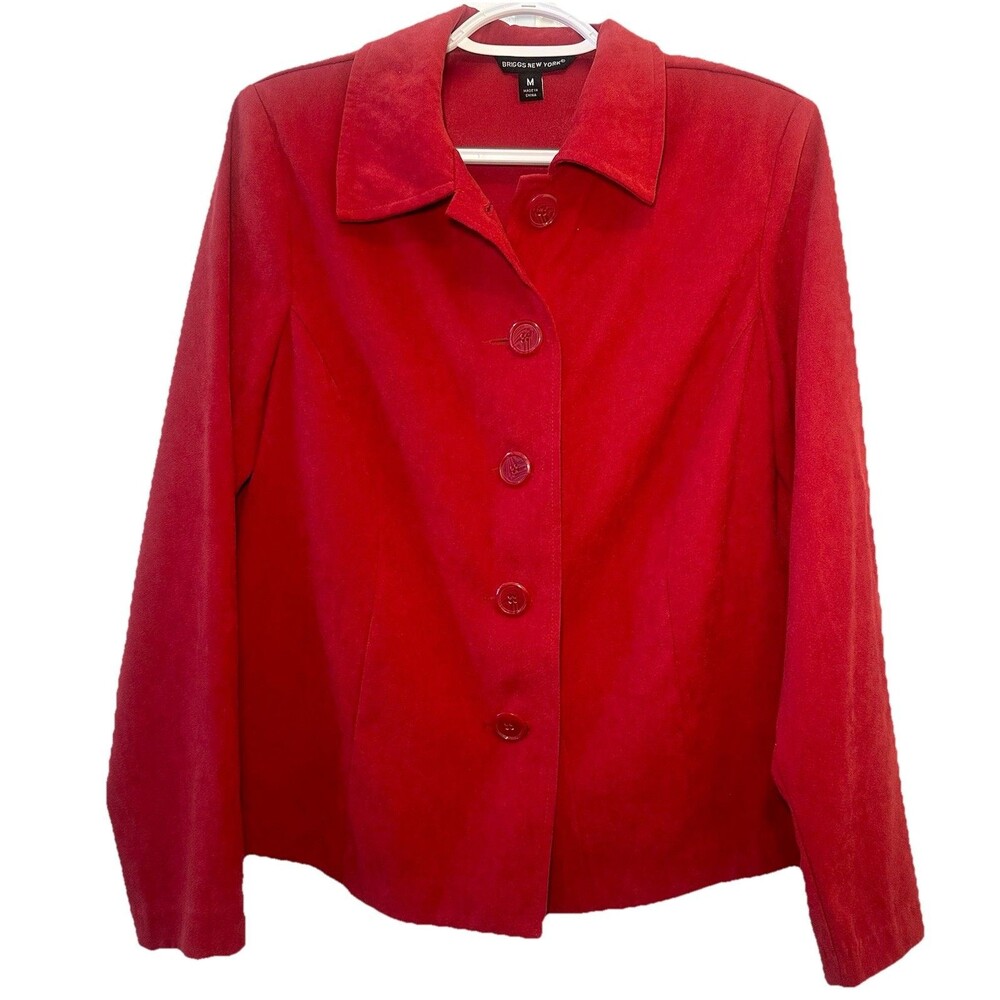 Briggs New York Red Faux Suede Jacket Blazer Women’s Medium Button Front